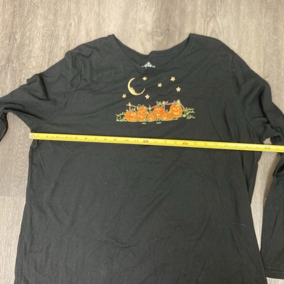 Womens 3X Halloween Pumpkin Embroidered Long Sleeve Shirt Black Moon Stars - Picture 5 of 6